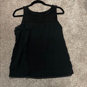 LOFT Elegant Black Ruffled Tank Top